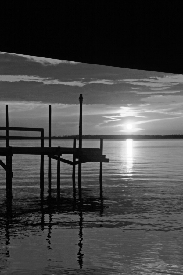 BW Sunset on the Dock by Deb Colombo